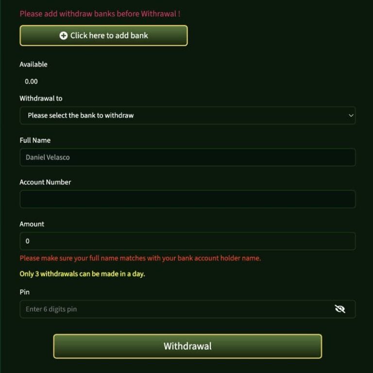 WinForLife88 Withdrawal Page: How to Withdraw (Cash Out)